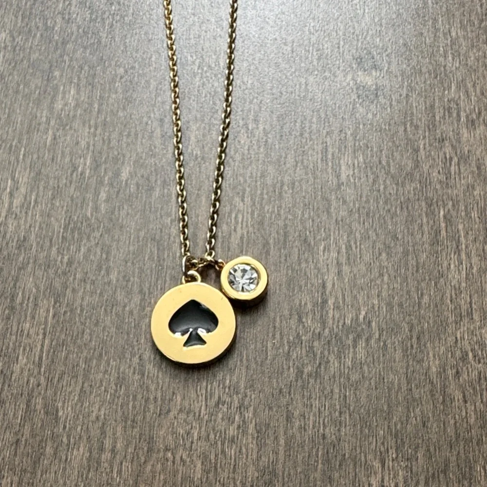 Kate Spade Gold Spade Pendant Necklace Crystal Charm Dainty Jewelry